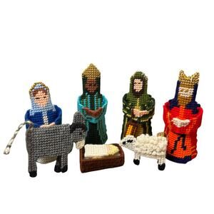 Nativity Set Christmas Handmade Vintage Jesus Mary Wiseman Donkey Sheep